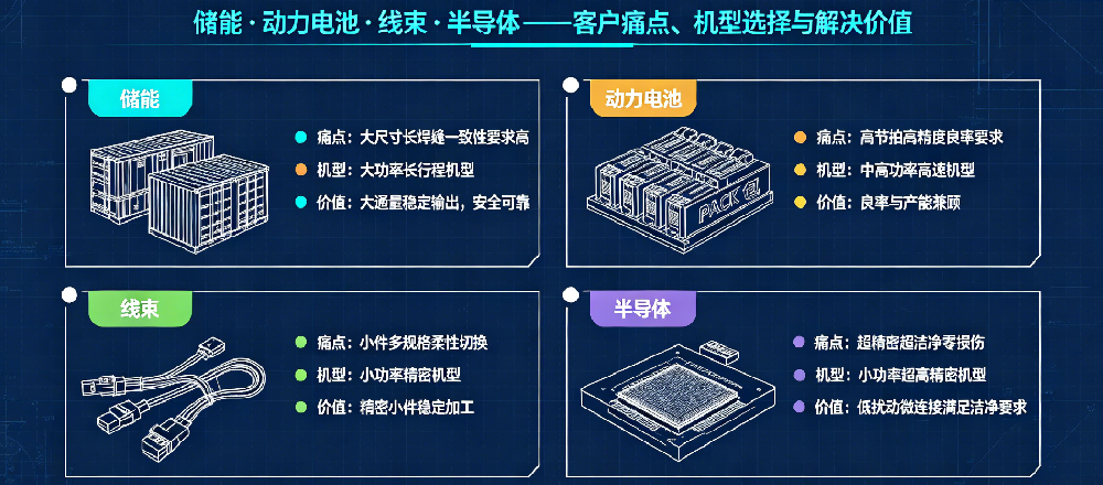 储能、动力电池、线束、半导体四大场景——客户痛点、机型选择与解决价值