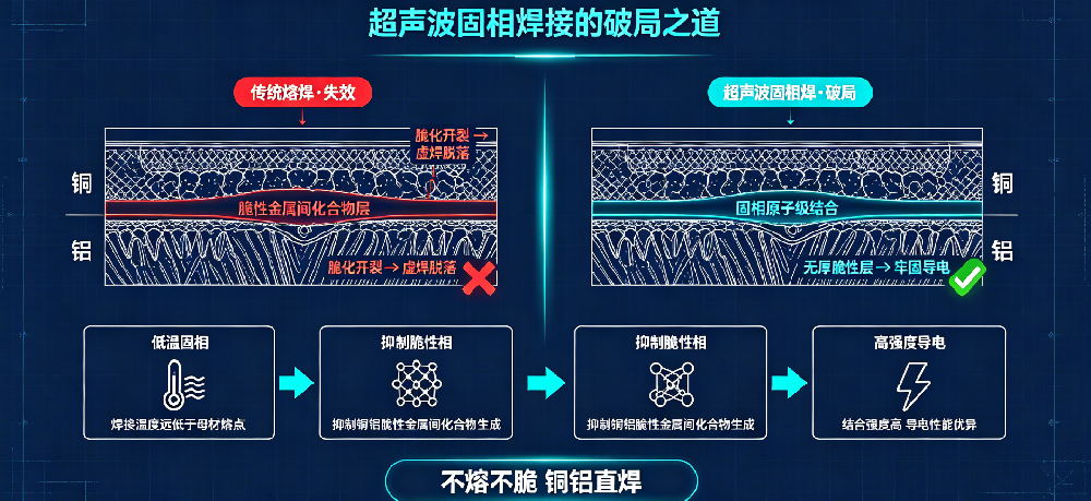 铜铝异种金属焊接为什么总虚焊、脱落？——超声波固相焊接的破局之道
